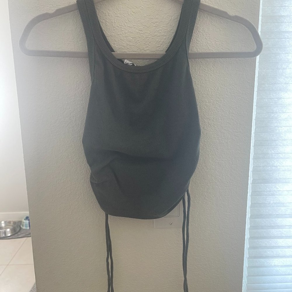 Princess Polly forest green tank top with adjustable ties on the side